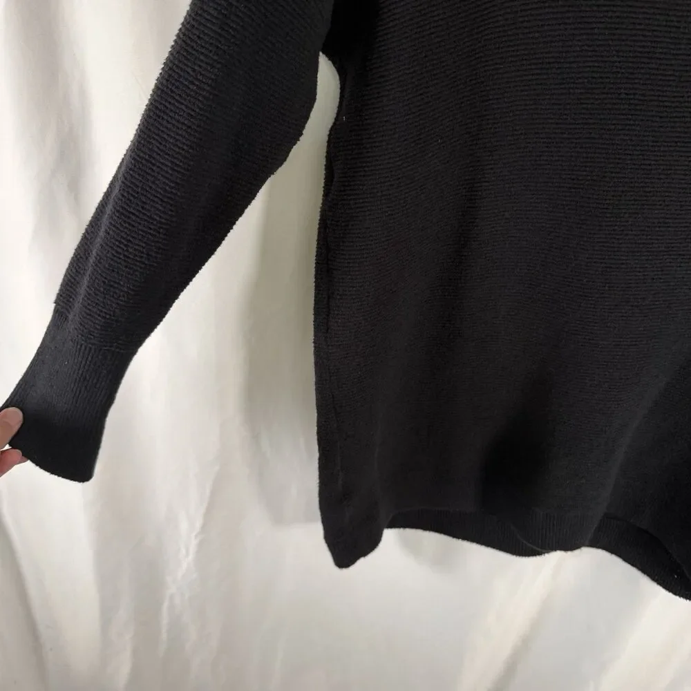Free People Ottoman Slouchy Tunic Sweater Women's Large Black Ribbed Knit Pullov